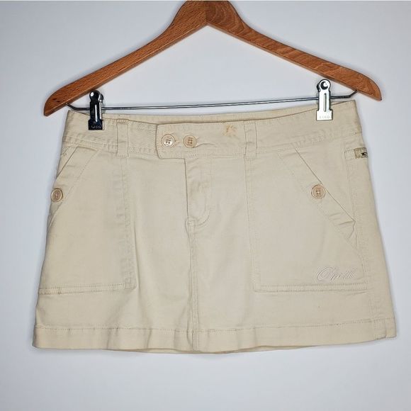 Vintage Dresses & Skirts - Vintage 00s Y2K O'Neil Super Short Mini Micro Low Rise Khaki Cargo Skirt Size S